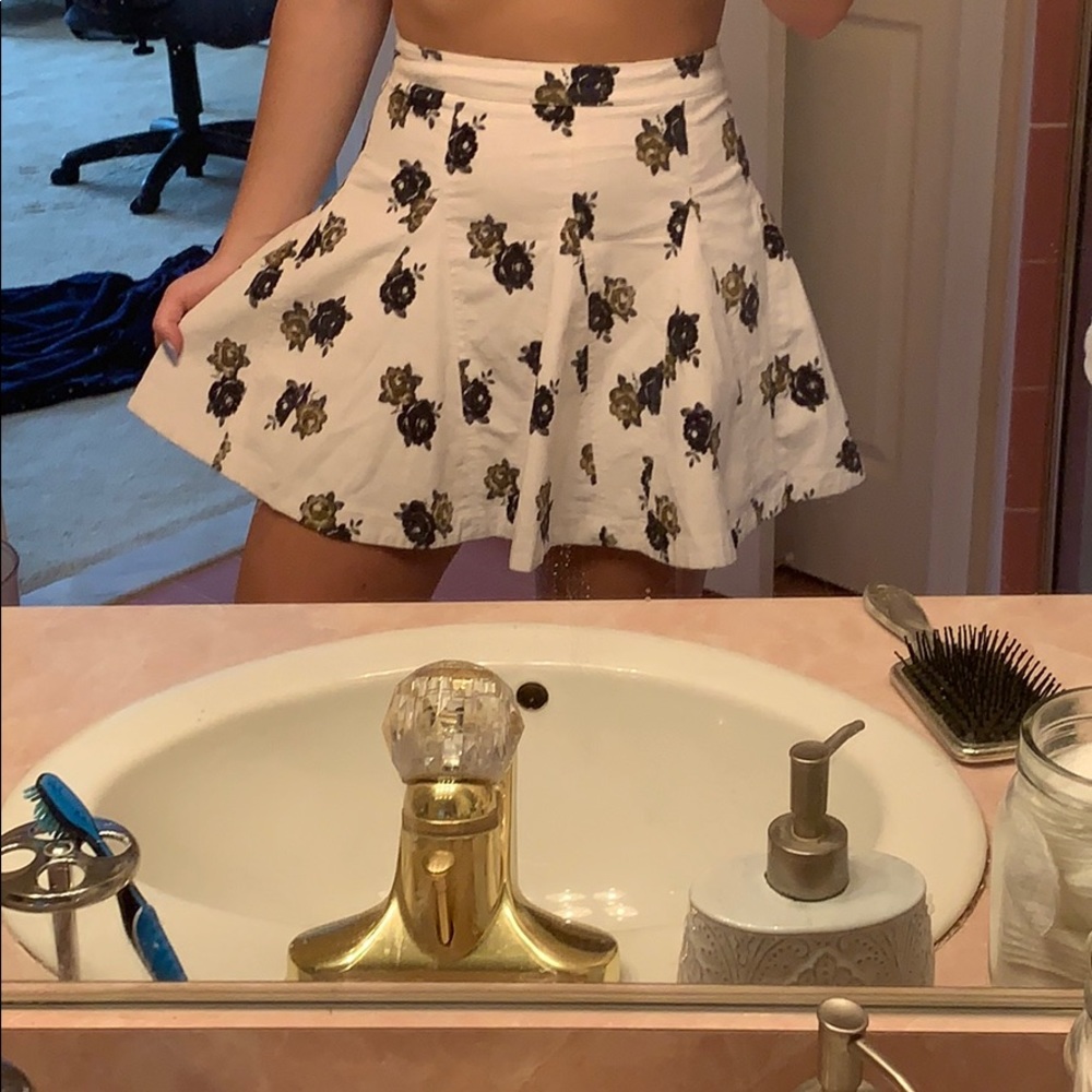 free people white floral corduroy mini skirt